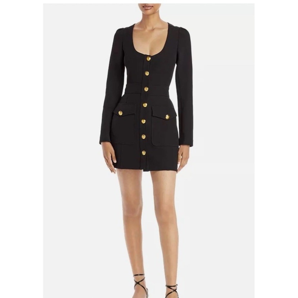 A.L.C. Black Long-Sleeve Mini Dress with Gold Buttons